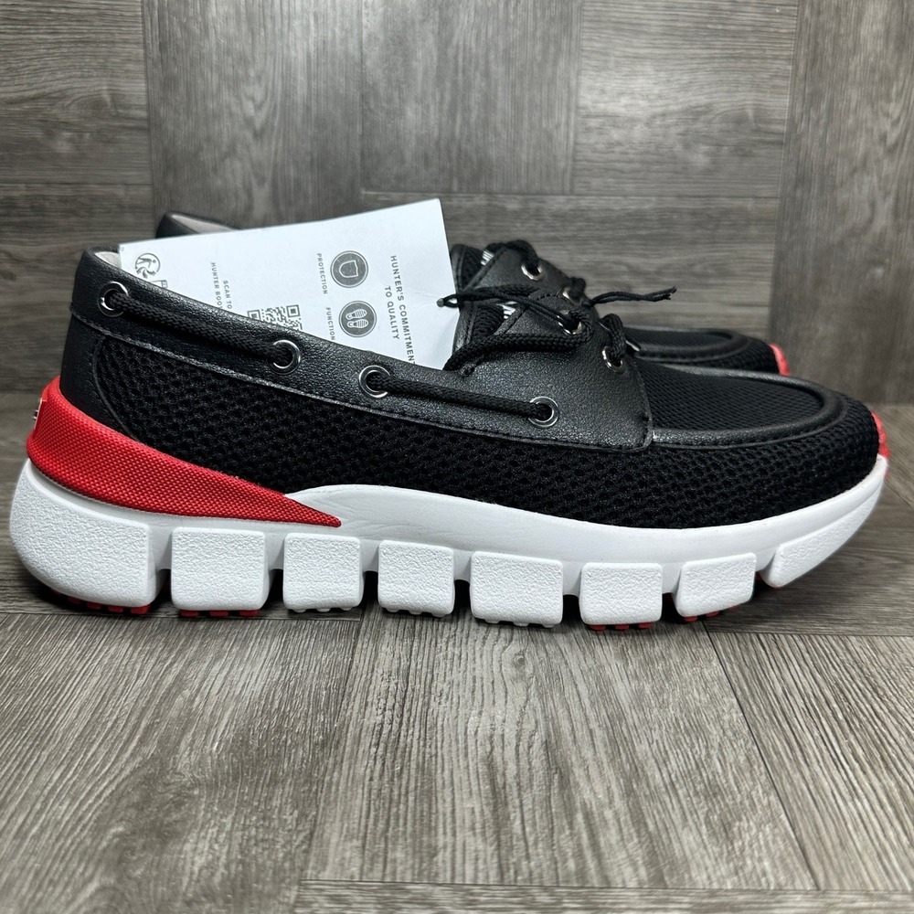 Hunter Sasa Slip On Shoes Women 7.5‎ Black Mesh Red White Boat Casual NEW